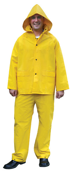Three Piece Yellow 0.35mm PVC/Polyester Waterproof Rain Suit